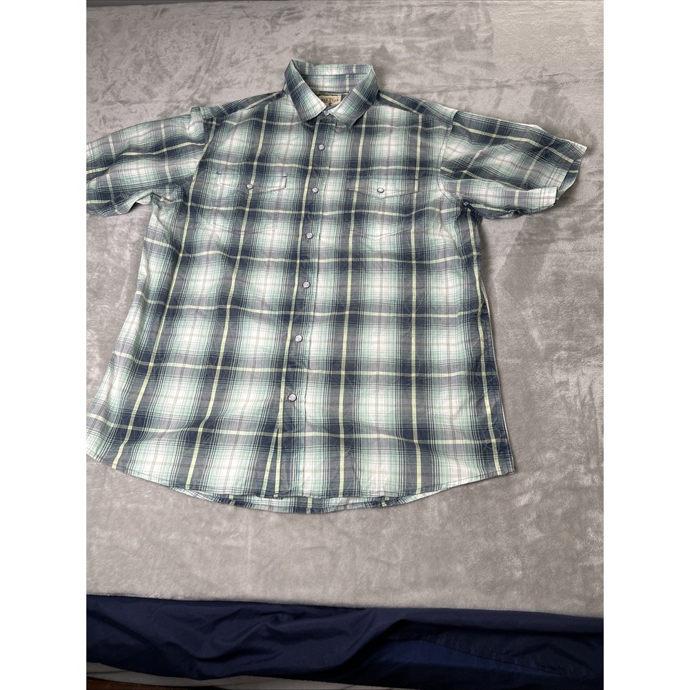 Red Head Brand Co Shirt Men's Green Plaid Short Sleeve Button Down Size L